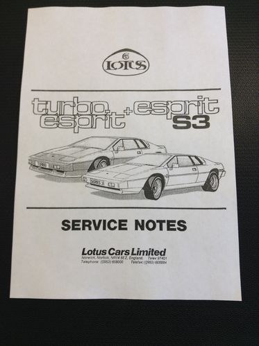 Lotus Esprit Turbo + S3 Service Notes 1980-87